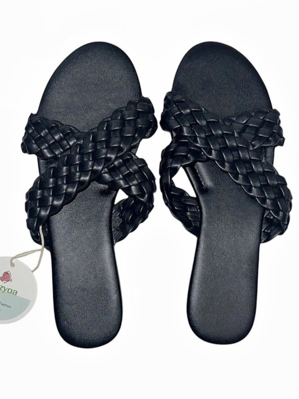 NWT Mtzyoa Women's Flat Open Toe Braided Sandals Size 9.5 Black